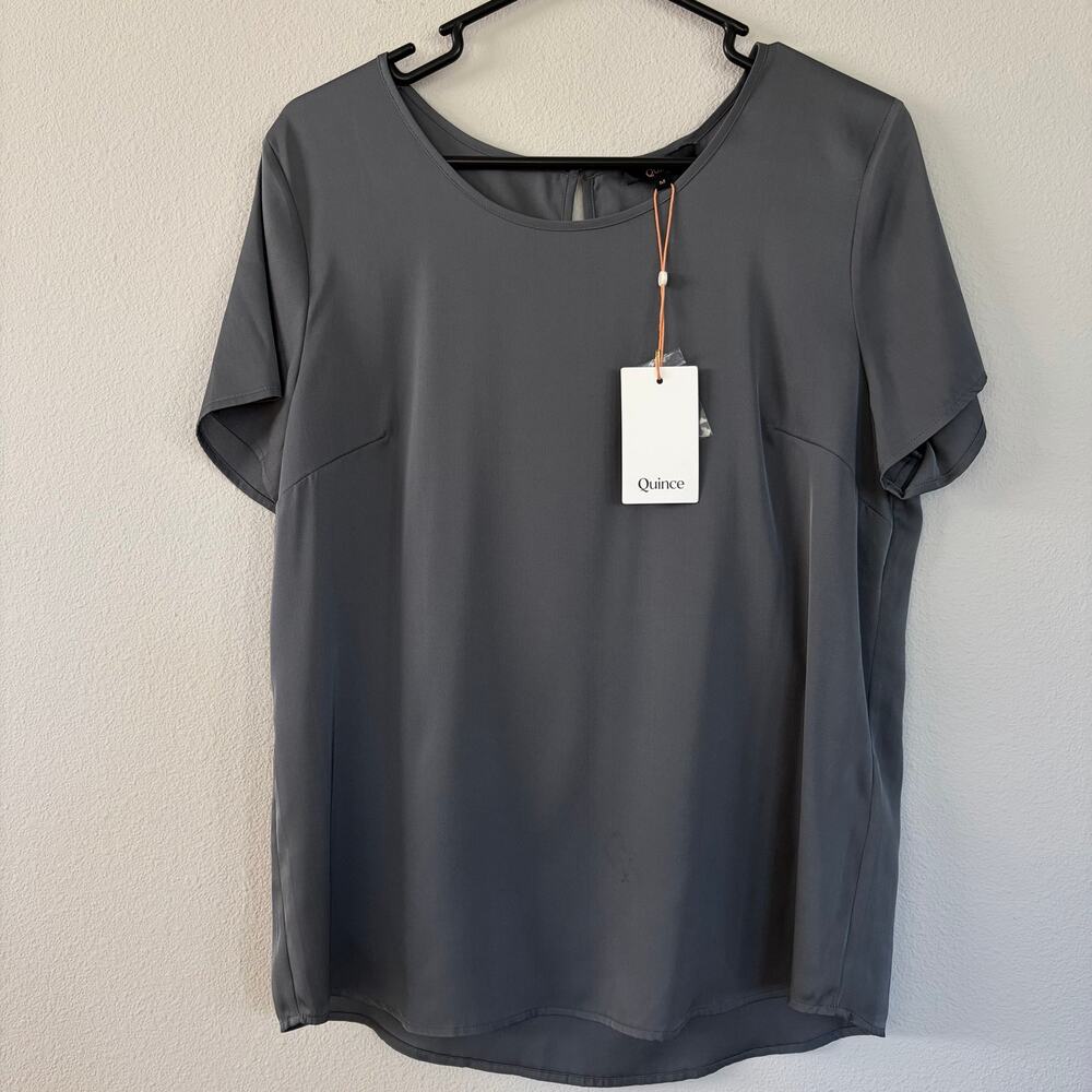 NWT Quince Washable Silk Stretch Tee Lava Smoke Gray (M)